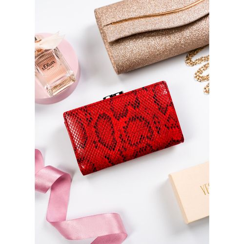 czerwony portfel damski ze zdobieniem na wzór skóry węża - 4u cavaldi na Arena.pl