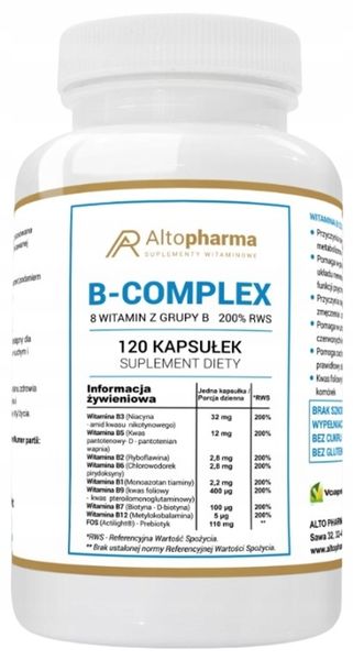 AltoPharma Witamina B Complex 120kaps. B1 B2 B5 B7 B9 Lepsze samopoczucie zdjęcie 1