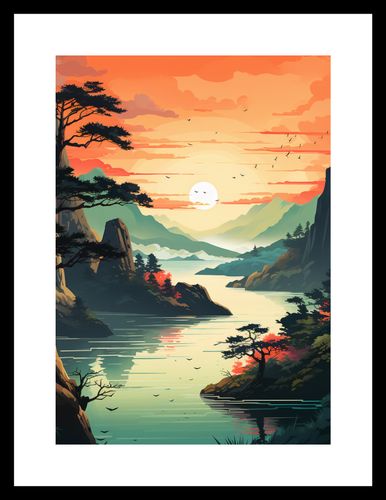 Plakat 21x29,7cm Zachodzące Słońce nad Spokojnym Jeziorem na Arena.pl