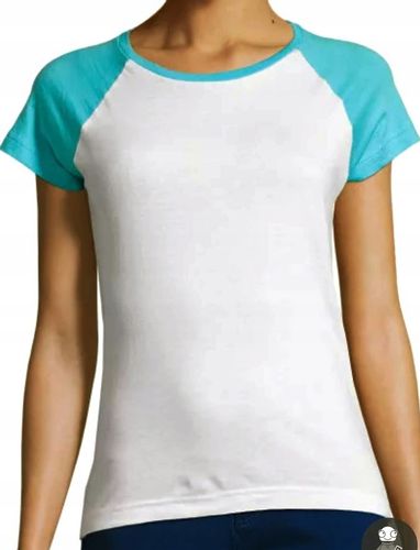 T SHIRT BLUZKA KOSZULKA DAMSKA XL BIAŁA Z LAZUREM BAWEŁNA SOL'S na Arena.pl