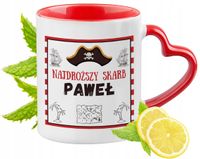 Kubek Czerwony Z Uszkiem W Kształcie Serca Dla Pawła Na Prezent