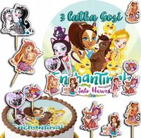 ZESTAW OPŁATEK NA TORT 20CM + TOPPERY PAPIEROWE - ENCHANTIMALS 15CM 18CM