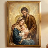 Obraz Święta Rodzina w Złotej Drewnianej Ramie Duży 50x70 Prezent na Ślub