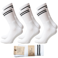 Skarpetki sportowe PÓŁ-FROTTE BIAŁE dwa czarne paski gładkie bawełna 41-43