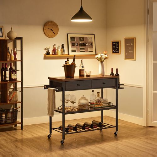 Wyspa do kuchni loft regał rustykalny brąz stal czarna 119 cm na Arena.pl