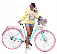 ROWER MIEJSKI DAMKA DAMSKI KOSZ WKŁAD LAZUROWY 26 LEKKI PASTELOWY