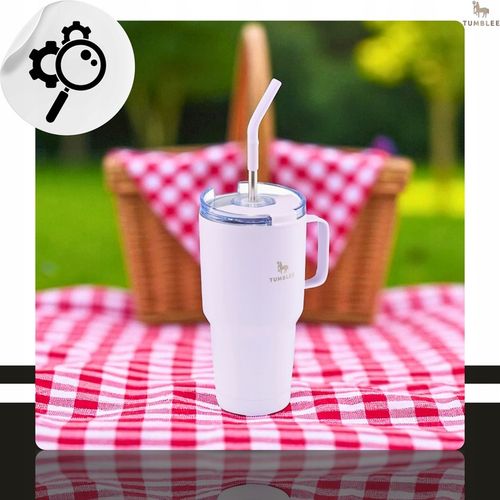 MOCNY Kubek Termiczny ze Stalową Słomką i Uchwytem na Kawę Herbatę 900ml na Arena.pl