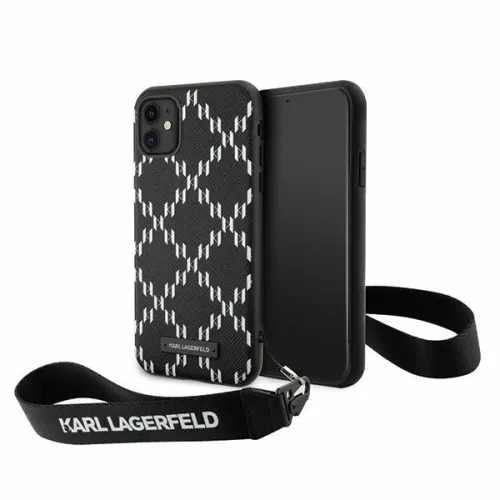Etui Karl Lagerfeld Monogram Losange Saffiano na iPhone 11 / Xr - czarne na Arena.pl