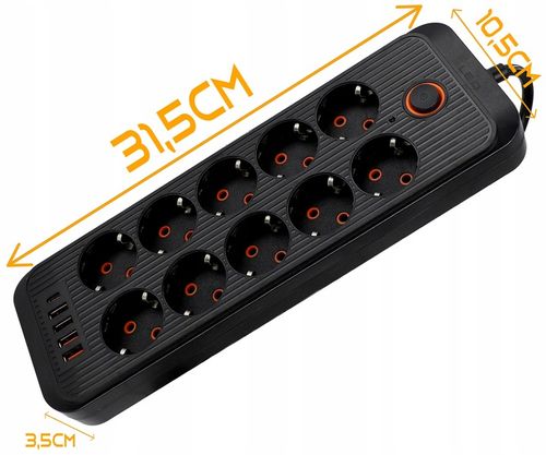 Przedłużacz Listwa Zasilająca Sieciowa 3M 10 Gniazd + 5X USB Ładowarka na Arena.pl