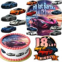 ZESTAW OPŁATEK NA TORT 20CM + 16 POSTACI - SUPER AUTA + IMIĘ 15CM 18CM