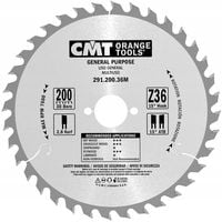 CMT PIŁA PILARKA UNIWERSALNA DO DREWNA SKLEJKI 200X30MM 36Z 291.200.36M