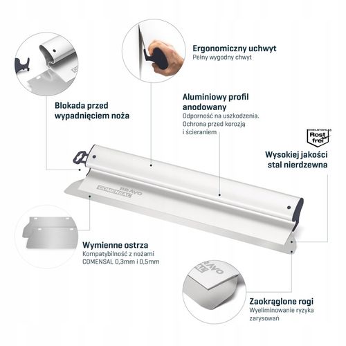 COMENSAL Szpachla aluminiowa do gładzi z wymiennym ostrzem 60 cm na Arena.pl