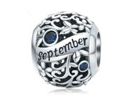 Rodowany srebrny charms do pandora miesiąc wrzesień month september cyrkonie srebro 925 CHARM222