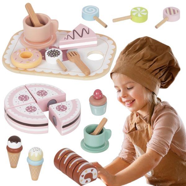 TOOKY TOY Drewniany Zestaw Małego Cukiernika Słodkości do Krojenia na Rzepy w Pudełku Cukiernia Tort Sweet Cake zdjęcie 9
