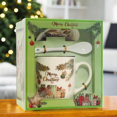 kubek świąteczny - zestaw w pudełku ze spodkiem i łyżeczką 400 ml kb16wz2 na Arena.pl