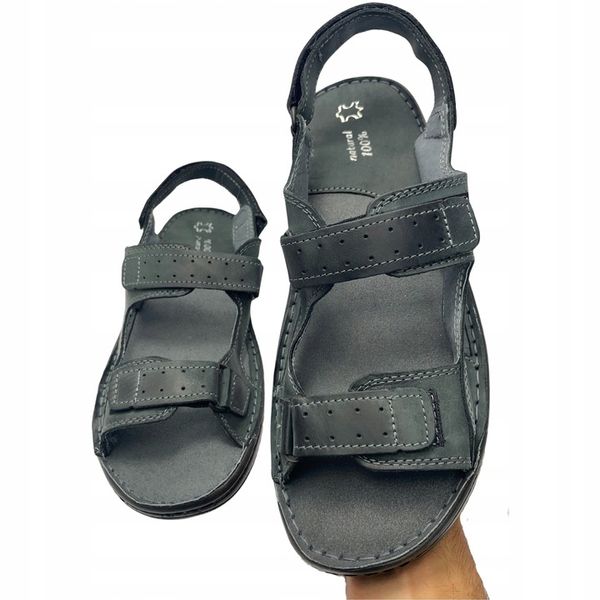 SANDAŁY MĘSKIE SKÓRZANE OBUWIE BUTY NA RZEPY SKÓRA BYDLĘCA + GRATIS ŁYŻKA zdjęcie 6