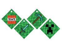 Zawieszki urodzinowe na butelkę z wstążką Piksele Minecraft 12szt.