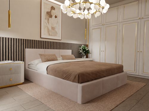 ŁÓŻKO TAPICEROWANE DO SYPIALNI 120x200 ŁÓŻKO PODWÓJNE Z POJEMNIKIEM KREMOWE na Arena.pl