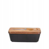 Maselniczka MOOKA porcelanowa z nożykiem i akacjową pokrywką czarna