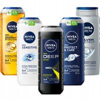 NIVEA MEN 3w1 Żel pod prysznic męski zestaw - Płyn do mycia 500ml x5