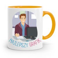 Kubek Żółty Prezent Dla Najlepszego Grafika Z Nadrukiem Ze Zdjęciem