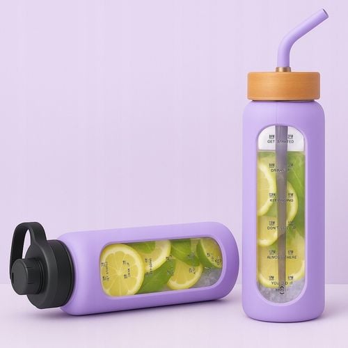 Szklana butelka na wodę z motywywacją miarką z 2 słomkami bidon z na Arena.pl