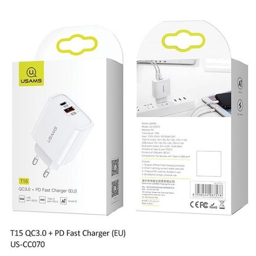 Ładowarka sieciowa USB+USB-C Fast Charging biała na Arena.pl