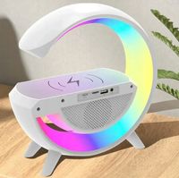 LAMPKA BIURKOWA LED RGB ŁADOWARKA INDUKCYJNA GŁOŚNIK BT RADIO ZEGAR BUDZIK