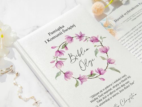 BIBLIA OBRAZKOWA Pamiątka KOMUNII ŚWIĘTEJ TWOJE IMIĘ PREZENT OD CHRZESTNEGO na Arena.pl