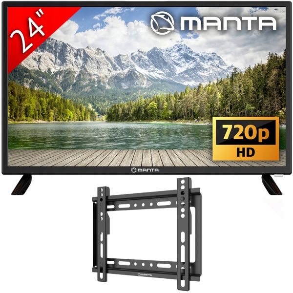 Telewizor 24 cale TV przenośny HD LED tuner dekoder DVBT2 USB +UCHWYT MANTA zdjęcie 1