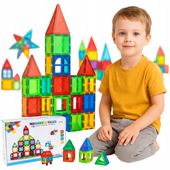 KLOCKI MAGNETYCZNE KONSTRUKCYJNE 3D PANELE MAGNETIC TILES DUŻY ZESTAW 45 EL