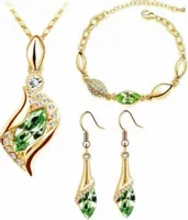 Złoty komplet biżuterii złocone łezki szmaragdowe cyrkonie migdały prezent