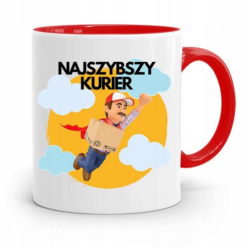 Kubek Czerwony Dla Kuriera Najszybszy Kurier Z Nadrukiem Ze Zdjęciem na Arena.pl
