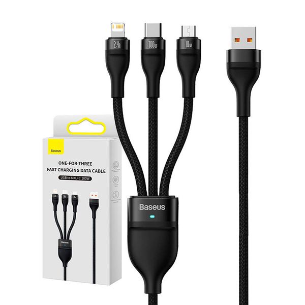 Kabel USB 3w1 Baseus 100W DO Lightning, USB-C i microUSB 1.2m zdjęcie 1
