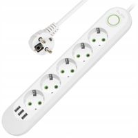 PRZEDŁUŻACZ LISTWA ZASILAJĄCA WŁĄCZNIK 5 GNIAZD 2m 3x USB MOCNA GRUBA