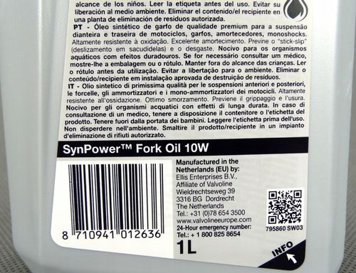 VALVOLINE SYNPOWER FORK OIL 10W /OLEJ HYDRAULICZNY DO ZAWIESZENIA MOTOCYKLI na Arena.pl