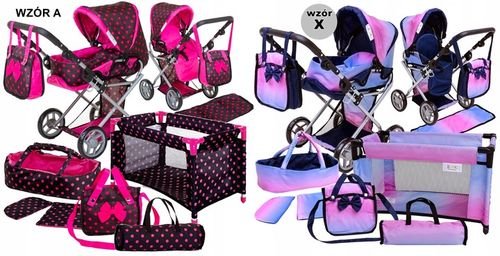 Wózek dla lalek 3w1 ZESTAW XXL -NOSIDŁO ŁÓŻECZKO POŚCIEL TORBA PRZEWIJAK na Arena.pl