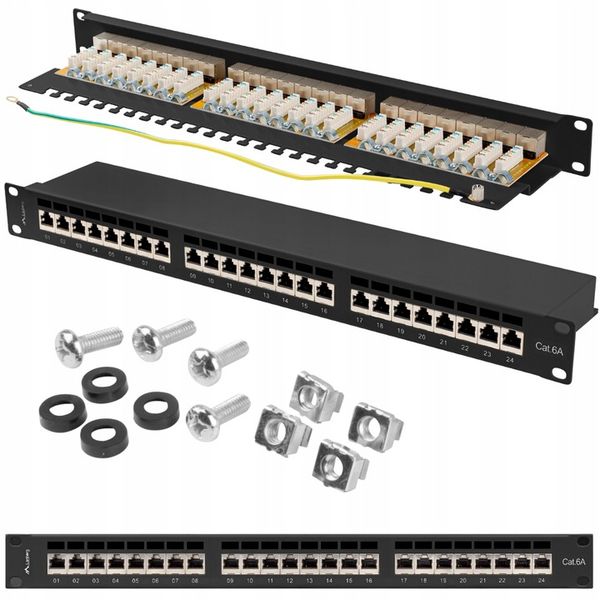 PATCHPANEL 24 PORT 1U 19" KAT.6A FTP EKRANOWANY CZARNY LANBERG zdjęcie 1