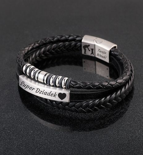 Bransoletka OJCA syna męska skórzana KOLUSZKA srebrne z grawerem PREZENT na Arena.pl