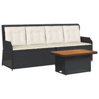 3-cz. zestaw wypoczynkowy do ogrodu, poduszki, czarny rattan PE