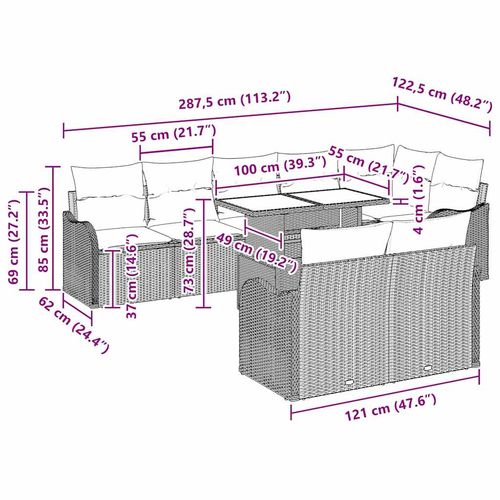 Zestaw Sof na Ogród 9 pcs Beżowy 100 x 55 x 73 cm Polirattan na Arena.pl