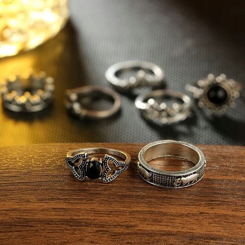 Srebrny ZESTAW PIERŚCIONKÓW RETRO PUNK BOHO 09 na Arena.pl