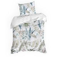 Pościel SPRING 140x200 + 70x80 biało zielona kwiatowy wzór satyna