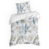 Pościel SPRING 140x200 + 70x80 biało zielona kwiatowy wzór satyna