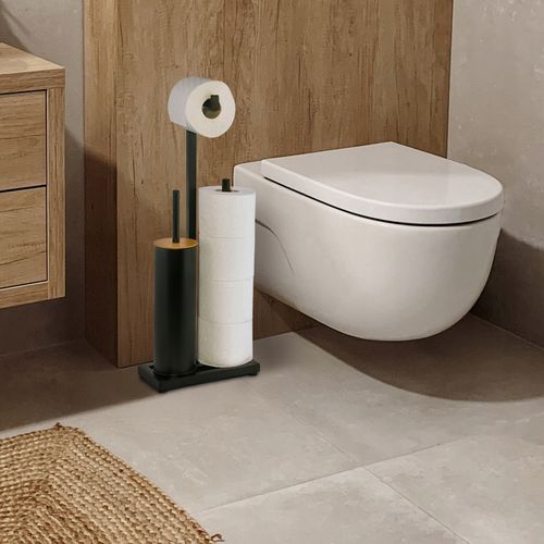 Stojak na papier toaletowy z uchwytem i szczotką WC czarny bambus YOKA HOME na Arena.pl