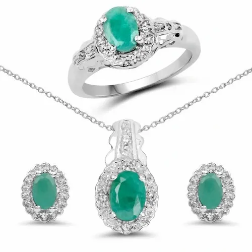 CUDOWNY SREBRNY KOMPLET ZE SZMARAGDAMI R.15 na Arena.pl
