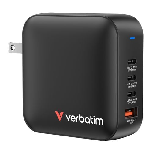Ładowarka ścienna Verbatim Mini GaN 165W 3xUSB-C PD 1xUSB-A QC 3.0 na Arena.pl