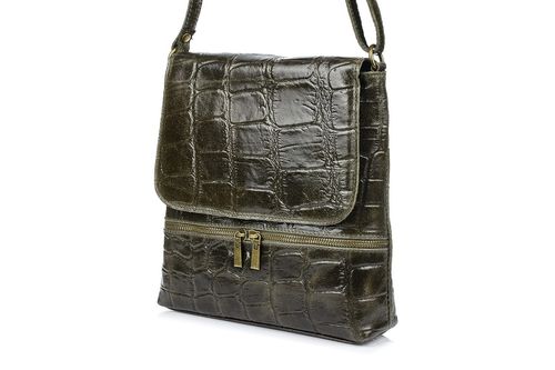 Damska Skórzana Włoska Listonoszka Pionowa klapa ciemna zieleń B69 na Arena.pl