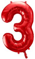 Balon foliowy Cyfra 3, 86cm, czerwony XL
