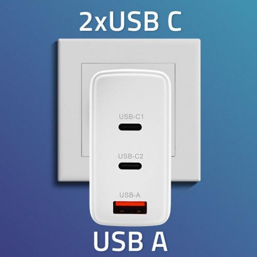 Qoltec Ładowarka sieciowa 100W GaN  | 5-20V | 1.5-5A | 2 x USB-C PD | na Arena.pl